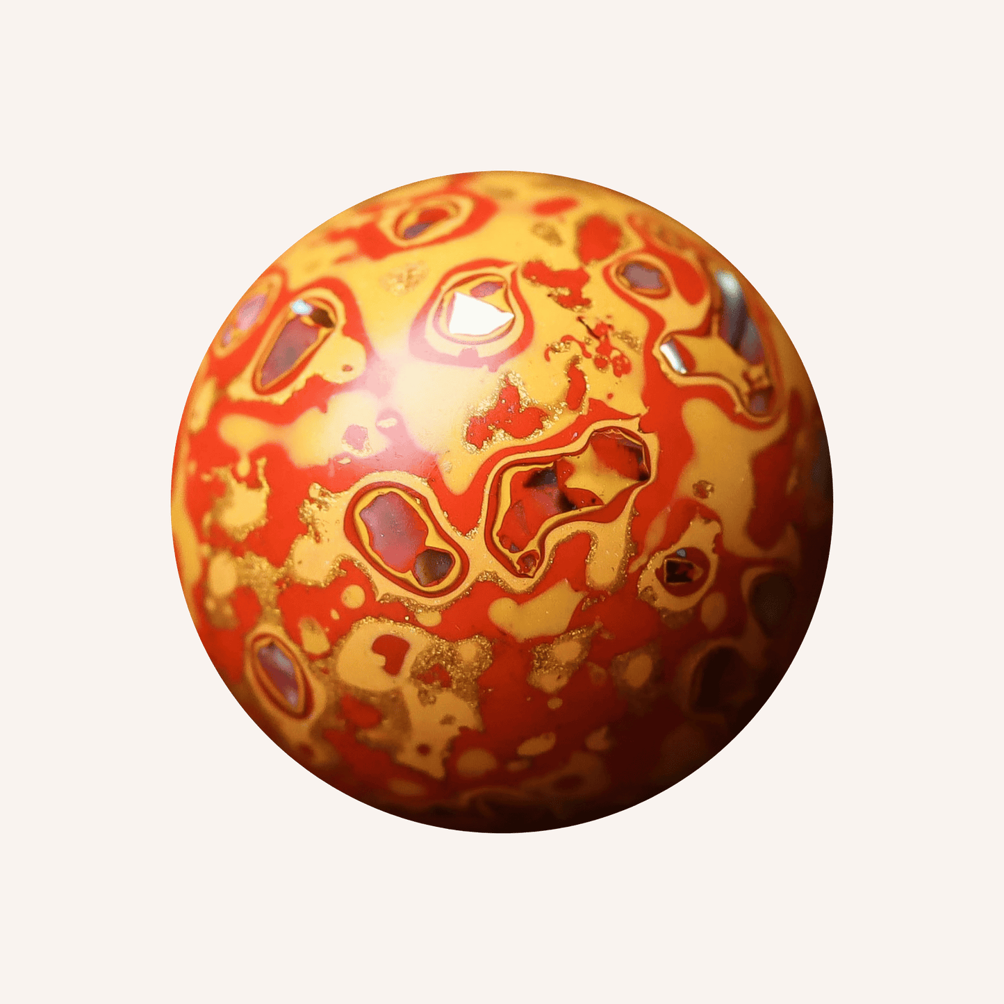 Flame Tangerine ritual bead in radiant orange with golden highlights, hand-polished resin_main