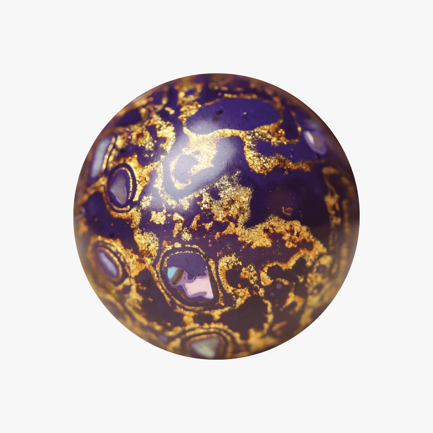 Gilded Eggplant ritual bead in deep plum and gold leaf, polished organic resin_main
