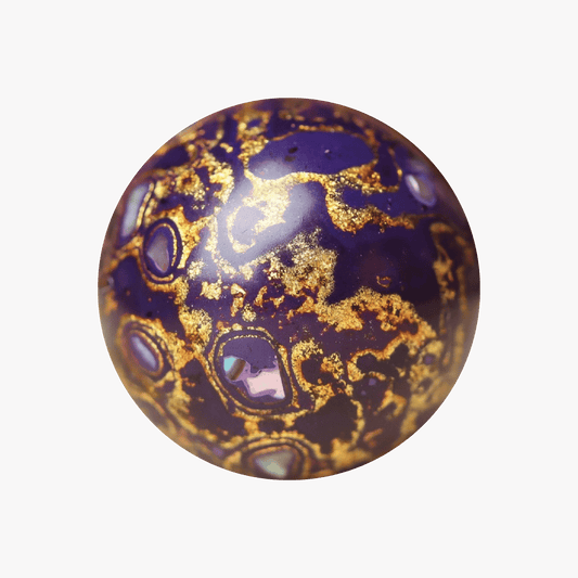 Gilded Eggplant ritual bead in deep plum and gold leaf, polished organic resin_main