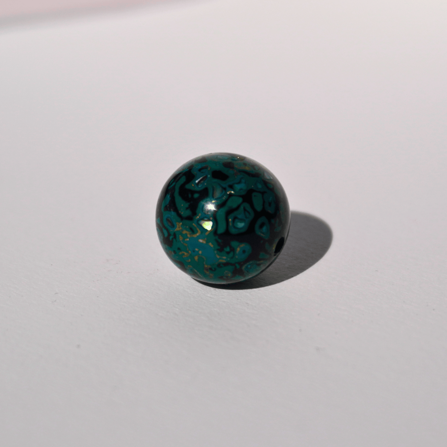 Smoky Seaweed ritual bead in ocean green and grey, hand-layered resin_1