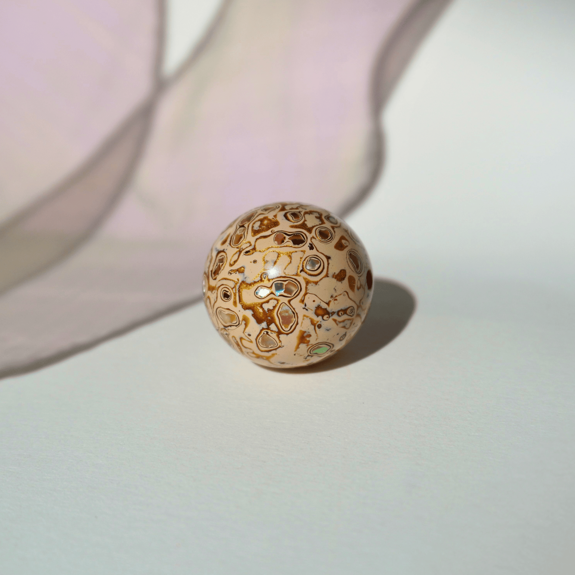 Desert Fortune bead with burnished gold-copper tones, botanical resin_1