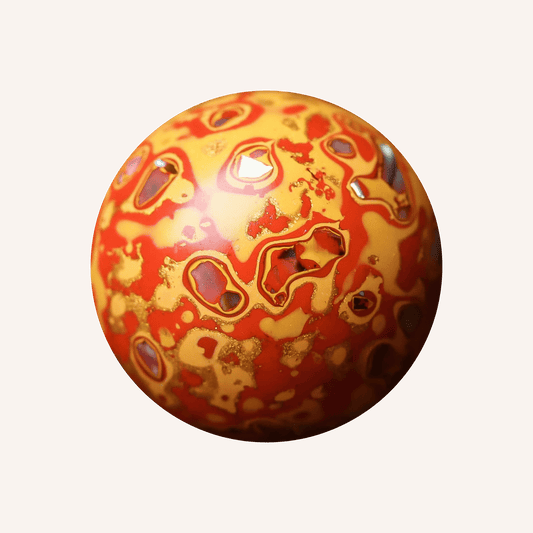 Flame Tangerine ritual bead in radiant orange with golden highlights, hand-polished resin_main