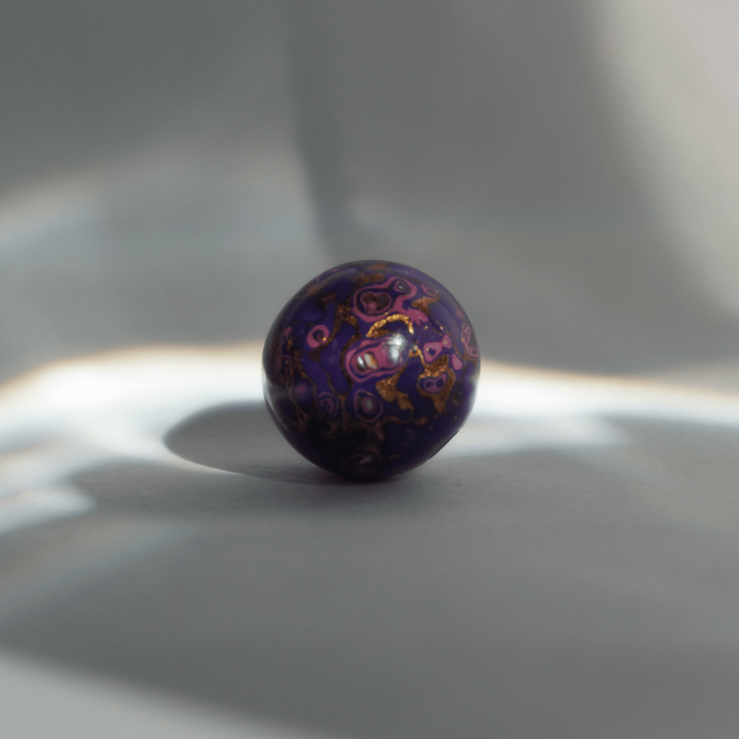 Gilded Eggplant bead in deep plum and gold leaf, polished organic resin_1
