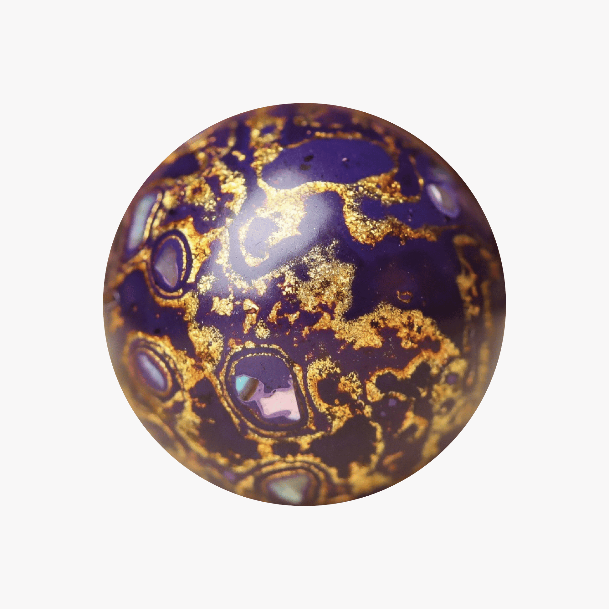 Gilded Eggplant ritual bead in deep plum and gold leaf, polished organic resin_main