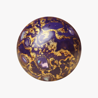 Gilded Eggplant ritual bead in deep plum and gold leaf, polished organic resin_main