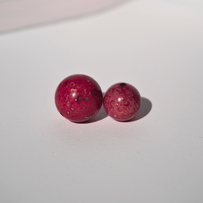 Raspberry Wine ritual bead with burgundy swirls in hand-polished organic resin_duo_beads