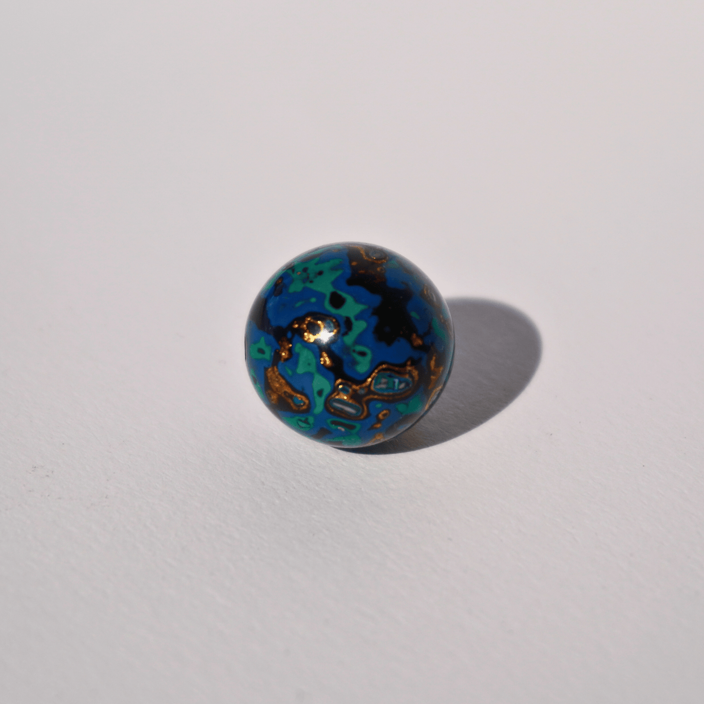 Indigo Gold bead with celestial gold veining, handcrafted in plant-based resin_1