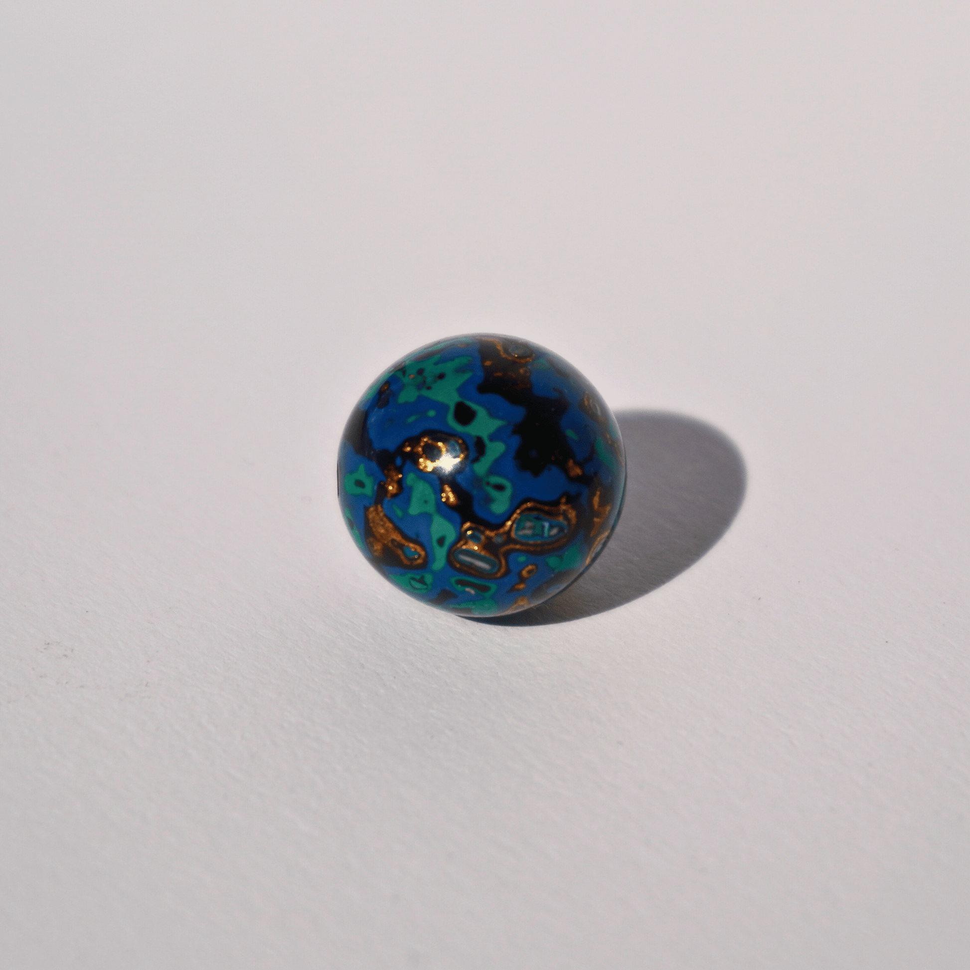 Indigo Gold bead with celestial gold veining, handcrafted in plant-based resin_1