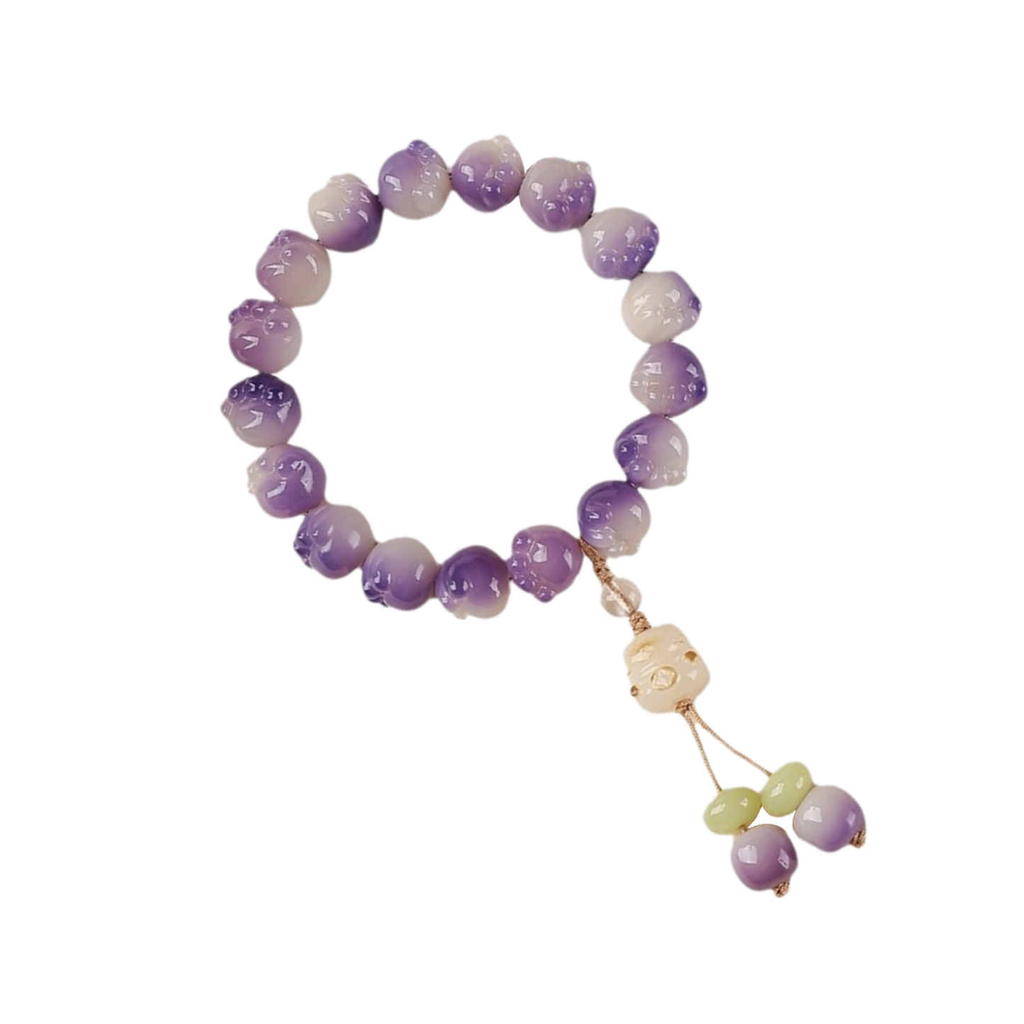 Palm-Ivory-Charm-Bracelet-Meow-Paw-&-Beckoning-Cat-purple