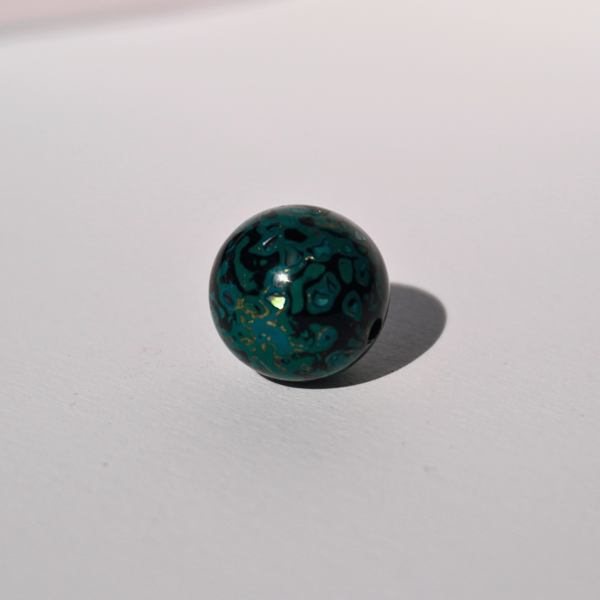 Smoky Seaweed ritual bead in ocean green and grey, hand-layered resin_1
