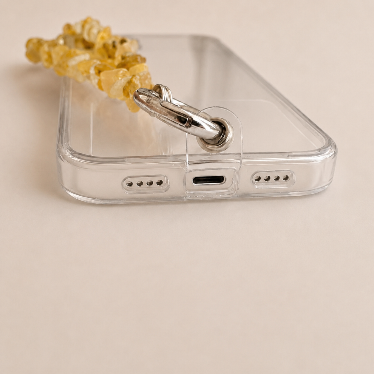 Natural stone phone charm installation with phone case adapter