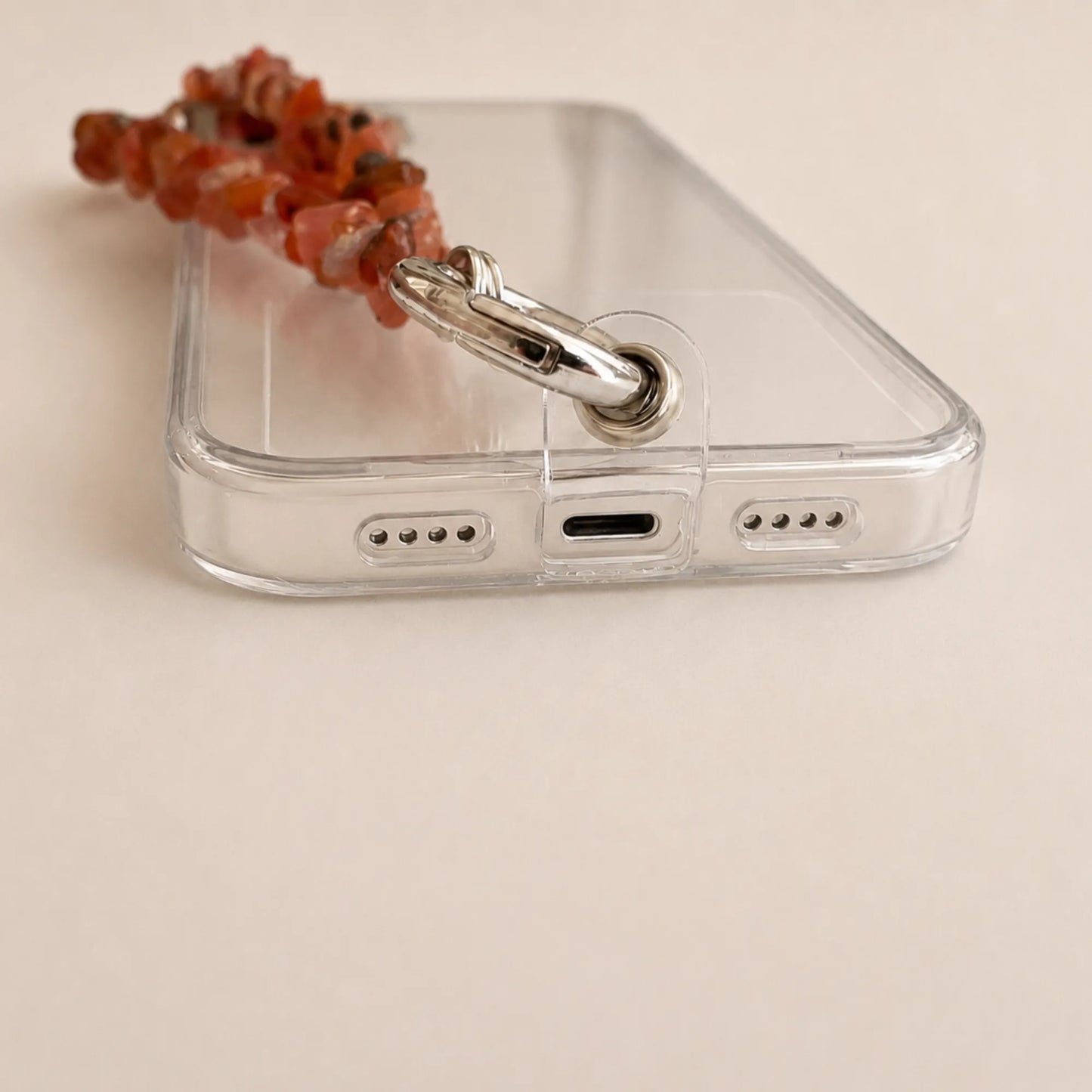 Nanhong red agate phone charm metal and cord attachment detail2