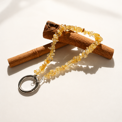 genuine yellow quartz stone chips on handmade phone charm