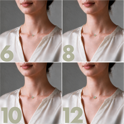 Comparaison des tailles de perle du collier à perle flottante : 6, 8, 10 et 12 mm